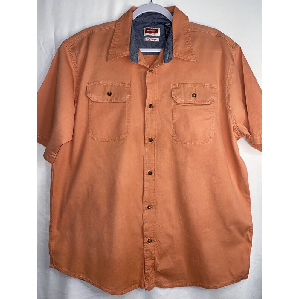 Wrangler Short Sleeve Button Down Mens Size Large Shirt Orange